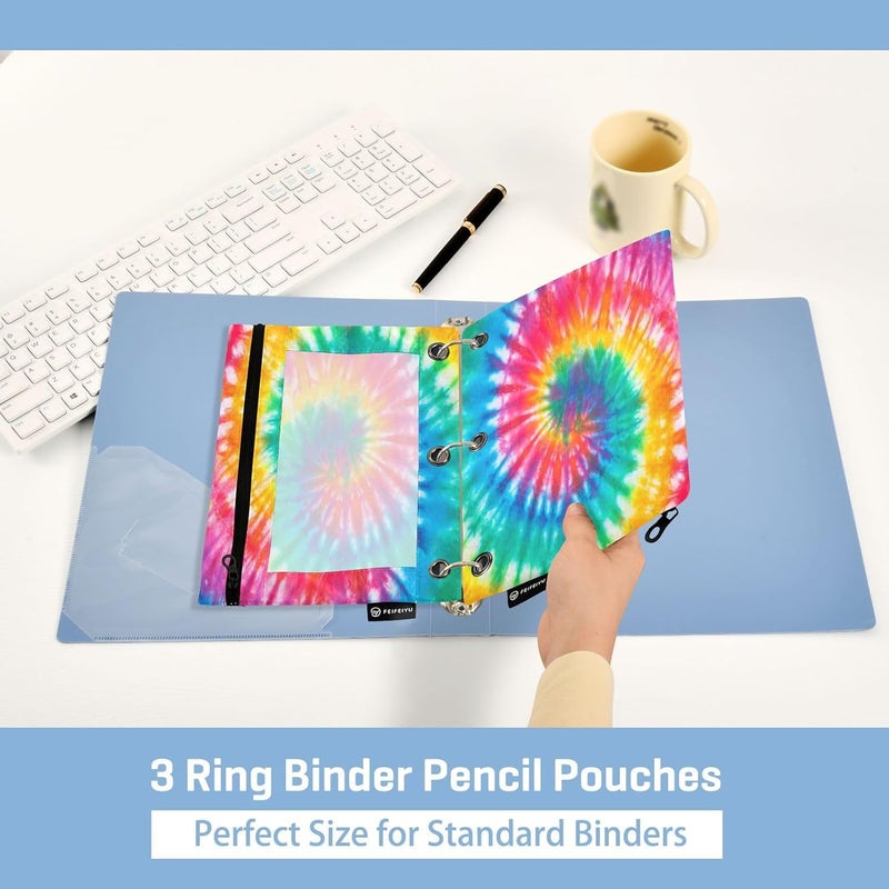 BOENLE Tie Dye Pencil Pouch for 3 Ring Binder, 2 Pack Waterproof Pencil Bags Clear Window Zipper School Office Supplies - Image 4